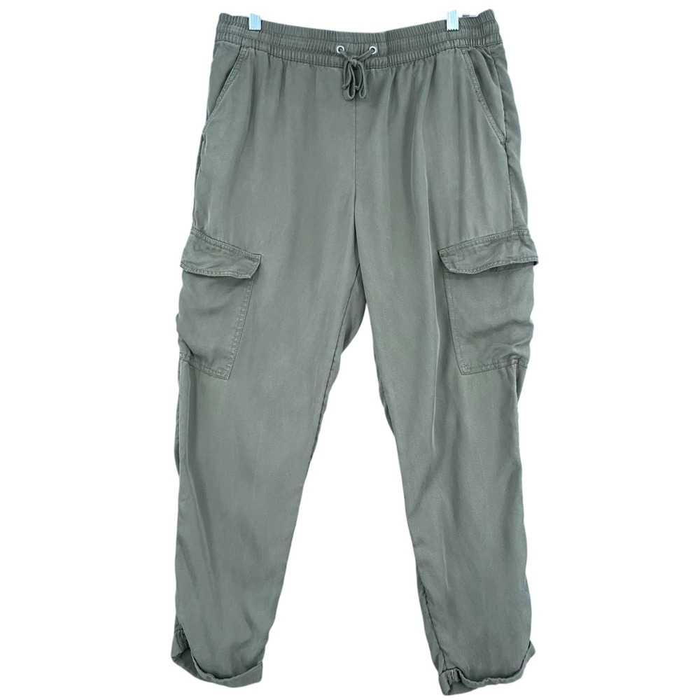 H&M LOGG Womens‎ Olive Green Cotton Blend Cargo Pants Elastic Drawstring Waist